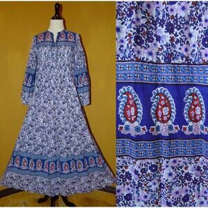 VINTAGE 70’s HIPPIE BLOCK PRINT INDIAN COTTON FESTIVAL BOHO MAXIDRESS